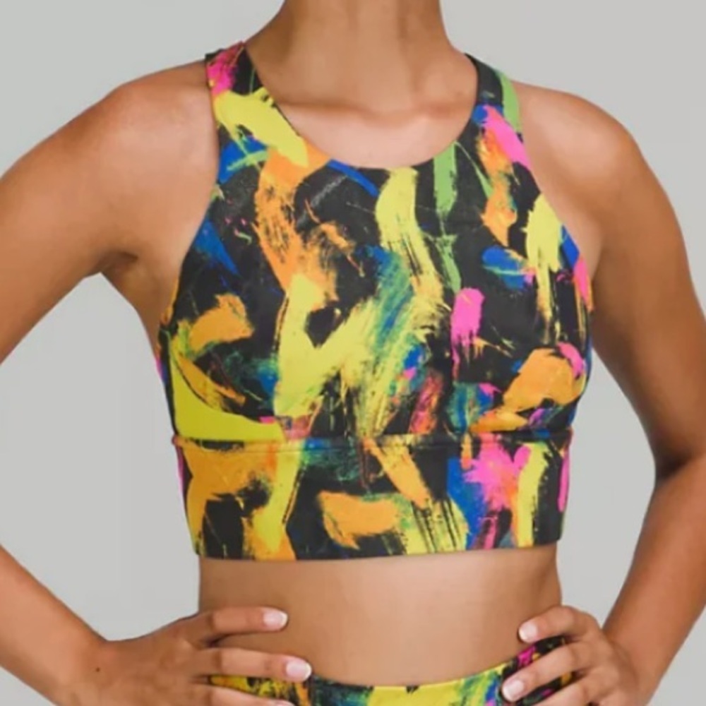 Lululemon Wunder Train Longline Undertone Black Multi Padded Sports Bra Size 2